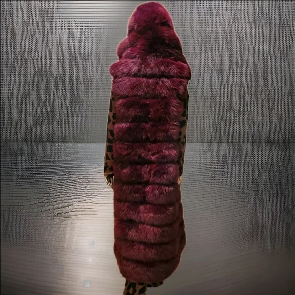 SOLD NWT Luxurious Burgandy Faux Fur Long Hooded Vest Sz M - Picture 15 of 16